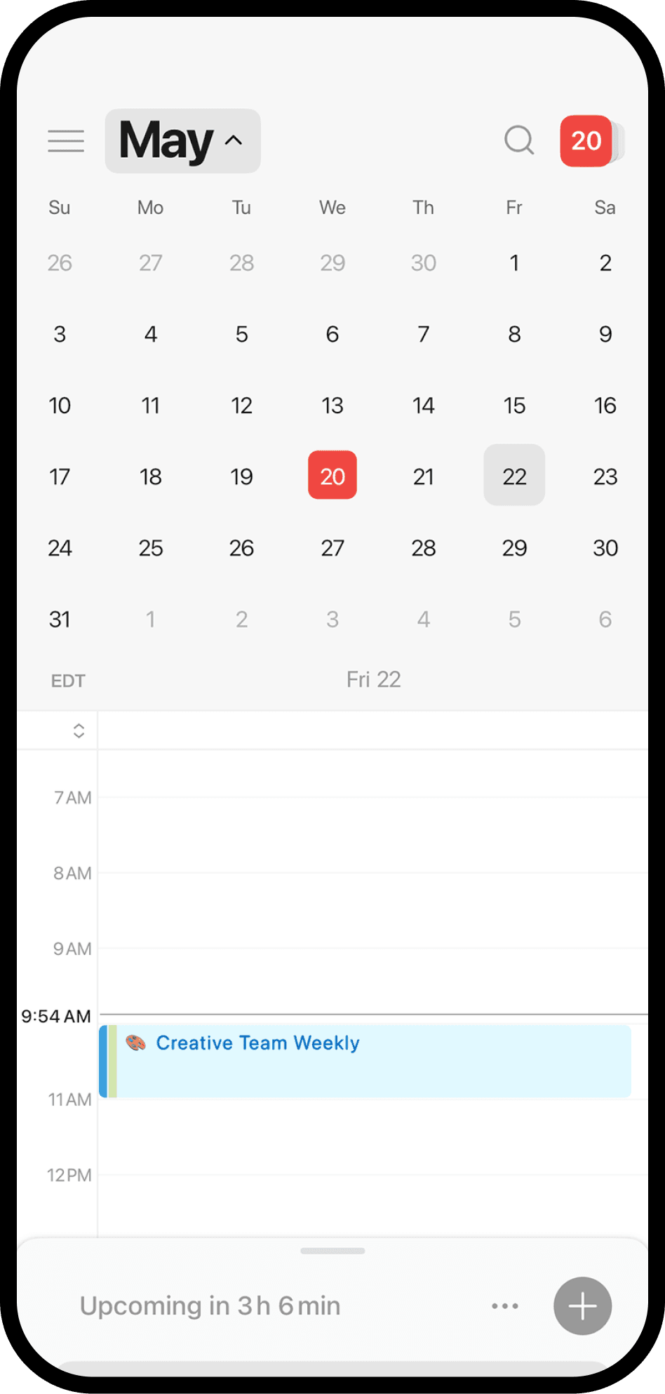 Una captura de pantalla de Notion Calendar en el móvil