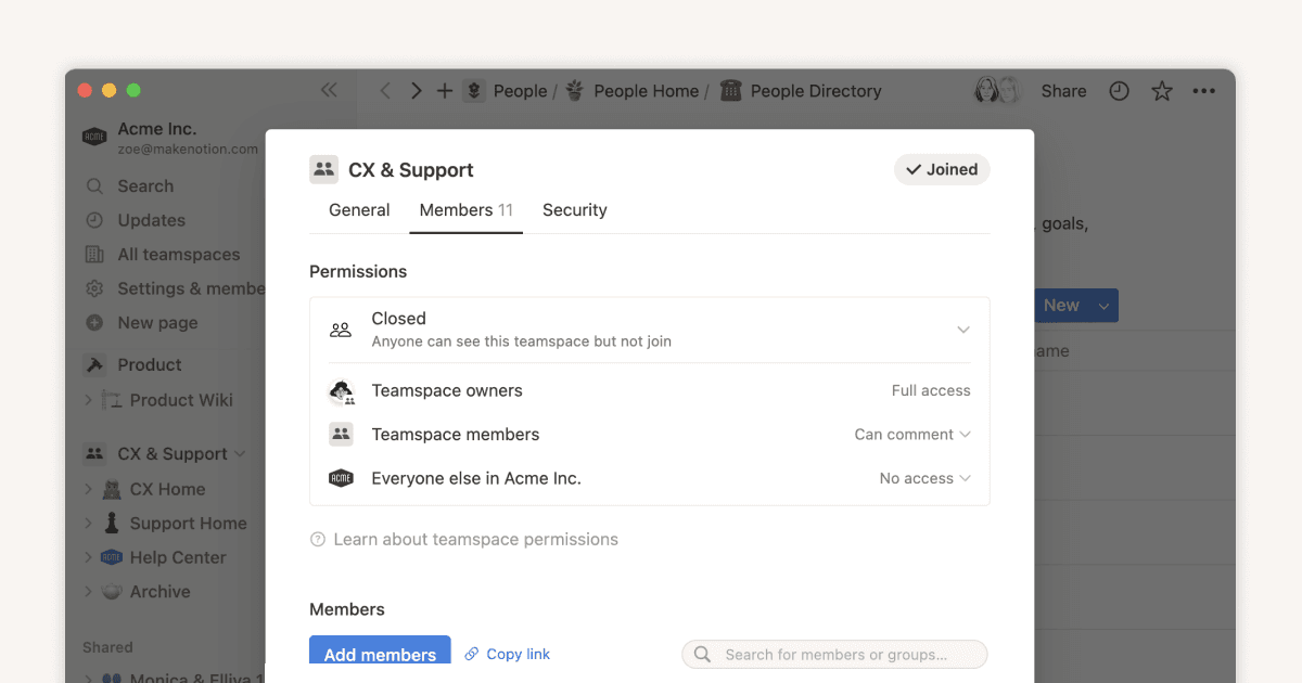 그룹을 사용해 팀스페이스 사용 권한 커스텀하기