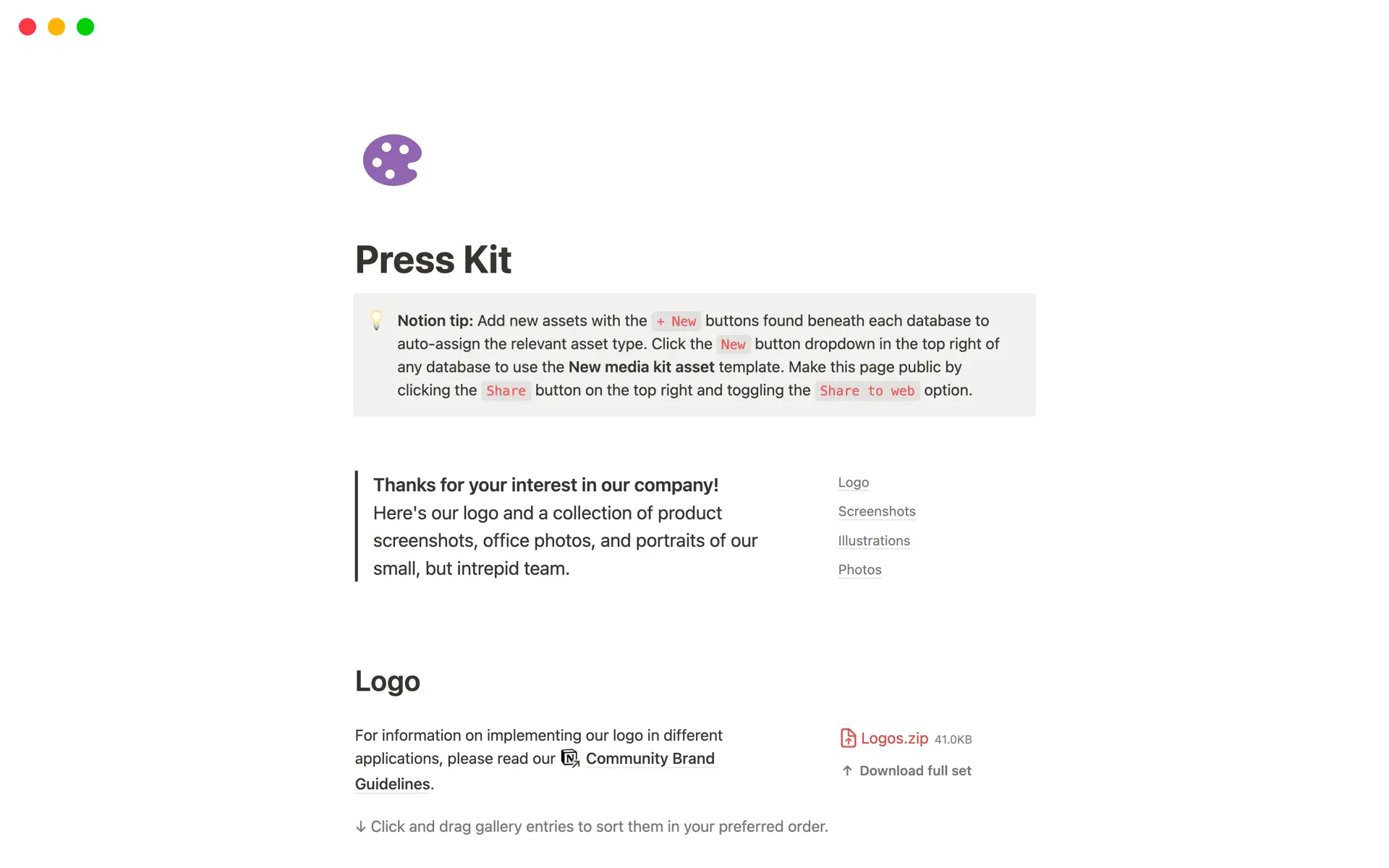 Kokoelman top-6-public-relations-kit-templates-in-notion kuva